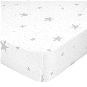 Drap housse HappyFriday BASIC KIDS Blanc Gris 60 x 120 x 14 cm Etoiles