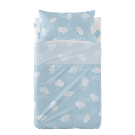 Jeu de draps HappyFriday Basic Kids Clouds Bleu Lit de bébé 2 Pièces