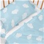 Jeu de draps HappyFriday Basic Kids Clouds Bleu Lit de bébé 2 Pièces