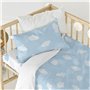 Drap housse HappyFriday BASIC KIDS Bleu Blanc 70 x 140 x 14 cm Nuages