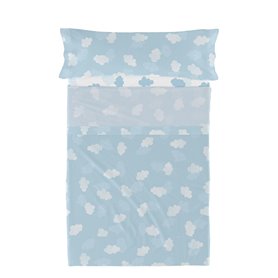 Jeu de draps HappyFriday Basic Kids Clouds Bleu Lit 1 persone 180 x 270 cm 2 Pièces