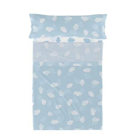 Jeu de draps HappyFriday Basic Kids Clouds Bleu Lit 1 persone 180 x 270 cm 2 Pièces