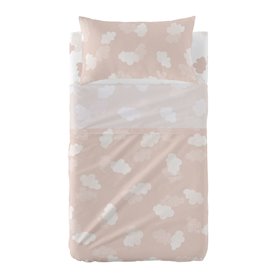 Jeu de draps HappyFriday Basic Kids Clouds Rose Lit de bébé 2 Pièces