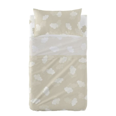 Jeu de draps HappyFriday Basic Kids Clouds Beige Lit de bébé 2 Pièces