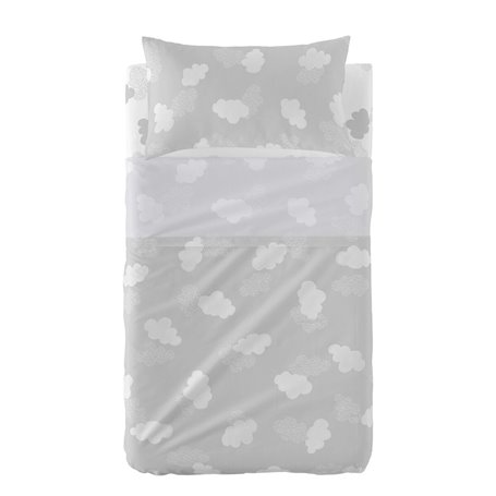 Jeu de draps HappyFriday Basic Kids Clouds Gris Lit de bébé 2 Pièces