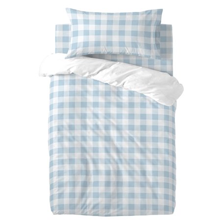 Parure de couette HappyFriday Basic Kids Bleu Lit de bébé Vichy 2 Pièces