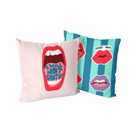 Housse de coussin HappyFriday Aware Lips Multicouleur 50 x 50 cm 2 Pièces