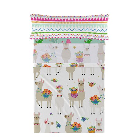 Jeu de draps HappyFriday Moshi Moshi Cute llamas Multicouleur Lit 1 persone 2 Pièces