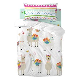 Parure de couette HappyFriday Moshi Moshi Cute Llamas Multicouleur Lit de bébé 2 Pièces