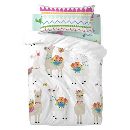 Parure de couette HappyFriday Moshi Moshi Cute Llamas Multicouleur Lit de bébé 2 Pièces