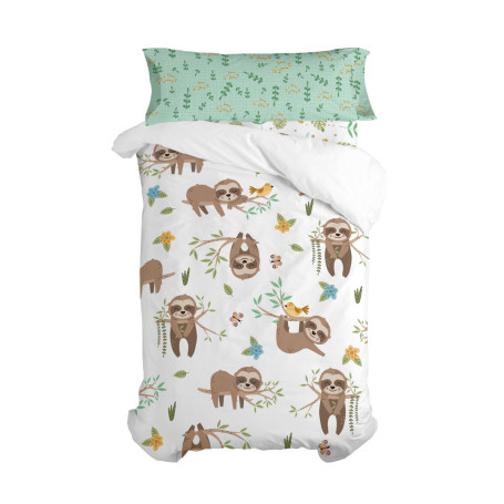 Parure de couette HappyFriday Moshi Moshi Happy Sloth Multicouleur Lit 1 persone 2 Pièces