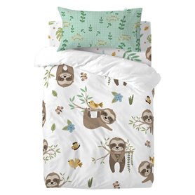 Parure de couette HappyFriday Moshi Moshi Happy Sloth Multicouleur Lit de bébé 2 Pièces