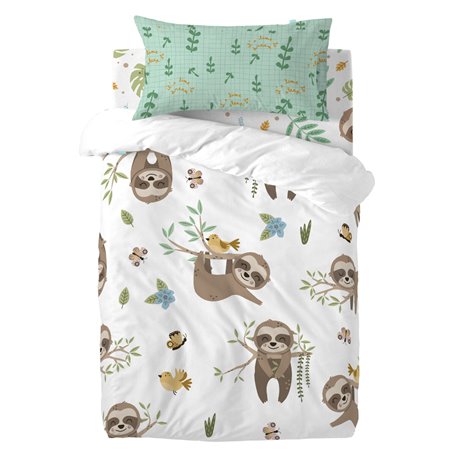 Parure de couette HappyFriday Moshi Moshi Happy Sloth Multicouleur Lit de bébé 2 Pièces