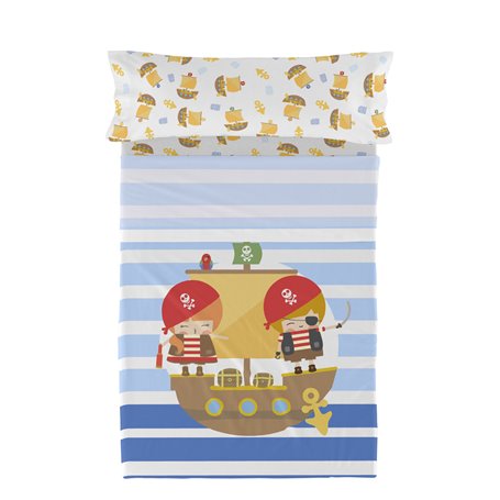 Jeu de draps HappyFriday Happynois Pirate Ship Multicouleur Lit 1 persone 2 Pièces