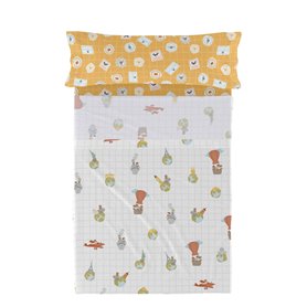 Jeu de draps HappyFriday Mr Fox World Trip Multicouleur Lit 1 persone 2 Pièces