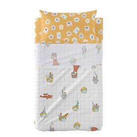 Jeu de draps HappyFriday Mr Fox World Trip Multicouleur Lit de bébé 2 Pièces