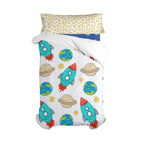 Parure de couette HappyFriday Mr Fox Space rocket Multicouleur Lit 1 persone 2 Pièces