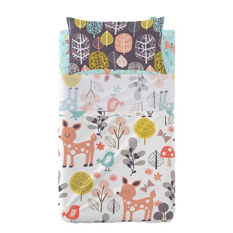 Jeu de draps HappyFriday Moshi Moshi Woodland Multicouleur Lit de bébé 2 Pièces