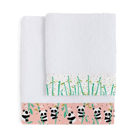 Ensemble de serviettes de toilette HappyFriday Moshi Moshi Panda Garden Rose 2 Pièces