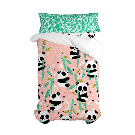 Parure de couette HappyFriday Moshi Moshi Panda Garden Rose Lit 1 persone 2 Pièces