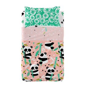 Jeu de draps HappyFriday Moshi Moshi Panda garden Rose Lit de bébé 2 Pièces