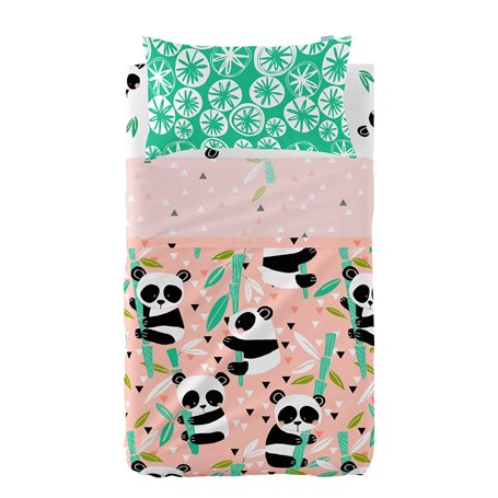 Jeu de draps HappyFriday Moshi Moshi Panda garden Rose Lit de bébé 2 Pièces