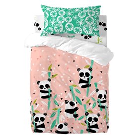 Parure de couette HappyFriday Moshi Moshi Panda Garden Rose Lit de bébé 2 Pièces