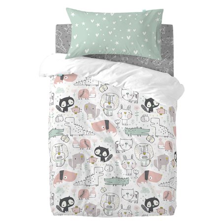 Parure de couette HappyFriday Moshi Moshi Best Buddies Multicouleur Lit de bébé 2 Pièces