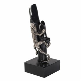 Figurine Décorative Alexandra House Living Noir Argenté Métal Bois de manguier Lézard 17 x 32 x 13 cm