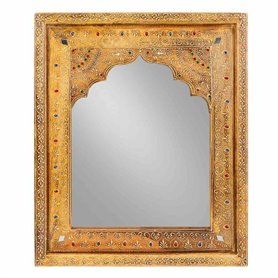 Miroir mural Alexandra House Living Blanc Naturel verre Bois de manguier Bois MDF 3 x 51 x 42 cm