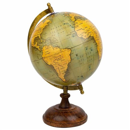 Globe terrestre Alexandra House Living Marron Papier Fer Plastique Bois de manguier 20 x 25 x 20 cm