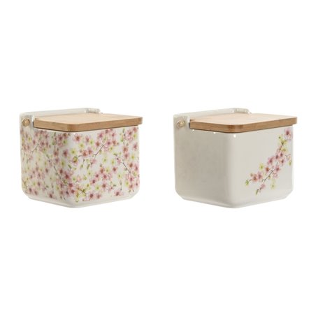 Salière avec couvercle Home ESPRIT Blanc Rose Lila Bambou 750 ml 14 x 12