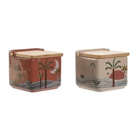 Salière avec couvercle Home ESPRIT Beige Rose Terre cuite Lila Bambou 750 ml 14 x 12