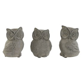 Figurine Décorative Home ESPRIT Gris Hibou Finition vieillie 10 x 9 x 14 cm (3 Unités)