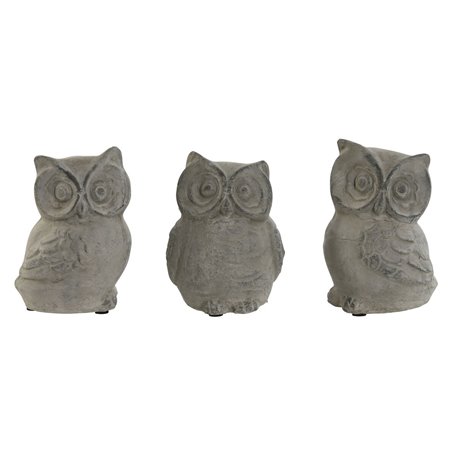 Figurine Décorative Home ESPRIT Gris Hibou Finition vieillie 10 x 9 x 14 cm (3 Unités)