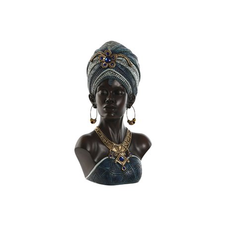 Figurine Décorative Home ESPRIT Bleu Noir Doré Africaine 23 x 17 x 39 cm