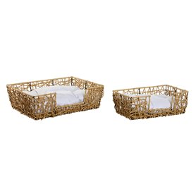 Lit pour animal domestique Home ESPRIT Blanc Marron Clair Métal rotin synthétique 50 x 35 x 14 cm (2 Pièces)