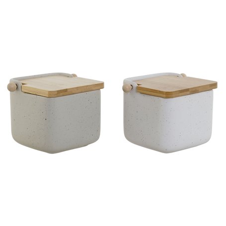 Salière avec couvercle Home ESPRIT Blanc Beige Naturel Bambou Dolomite 15 x 12 x 11 cm (2 Unités)