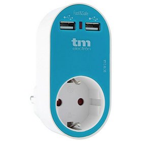 Prise Murale avec 2 Ports USB TM Electron Bleu