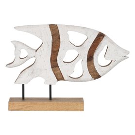 Sculpture Blanc Beige Bois de manguier 45