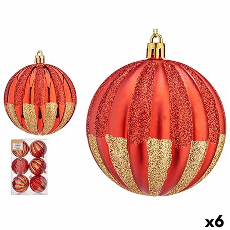 Lot de boules de Noël Rayures Rouge Doré PVC (6 Unités)