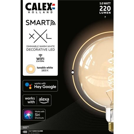 Ampoule LED E27 - CALEX - G200 SMART GLOBE - Simple filament spirale - 5 W - 220 lm - 1800 K - Intensité variable - Or