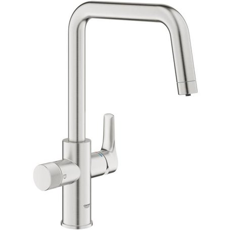 Robinet filtrant de cuisine - Supersteel - Filtration de l'eau - Bec haut en U - Rotation 150° - GROHE Blue Pure Start - 30595DC