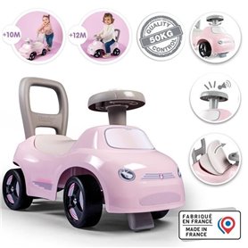 Smoby - Porteur enfant 2 en 1 - Auto Rose - Coffre sous la selle + klaxon - Des 10 mois - Fabrication française