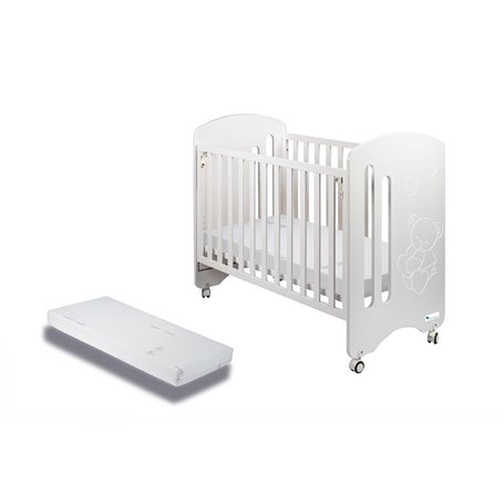 Lit Bébé pour Matelas 60x120-Lovely-Blanc avec Matelas