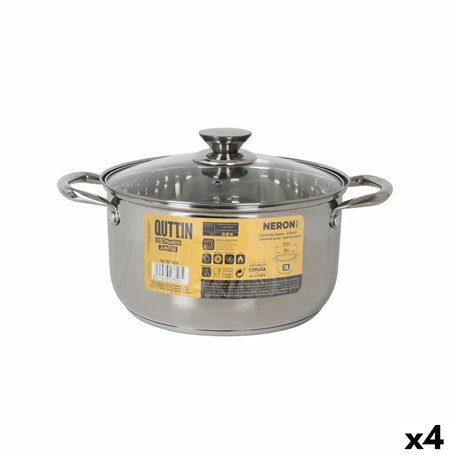 Casserole avec couvercle en verre Quttin New neron Acier 10 L (4 Unités)