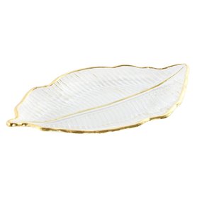 Centre de Table Home ESPRIT Transparent Doré Tropical Feuille d'une plante 27 x 15 x 2 cm