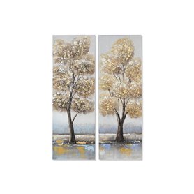 Cadre Home ESPRIT Doré Toile Bois MDF Arbre Traditionnel 30 x 3 x 90 cm (2 Unités)