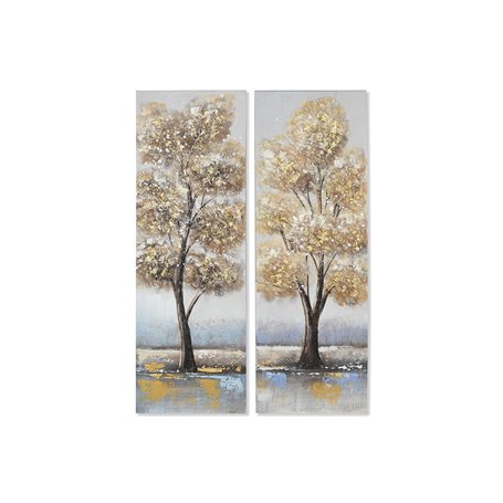 Cadre Home ESPRIT Doré Toile Bois MDF Arbre Traditionnel 30 x 3 x 90 cm (2 Unités)