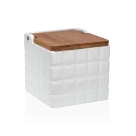 Salière avec couvercle Versa Carreaux Blanc Céramique Bambou Dolomite 11 x 11 x 11 cm